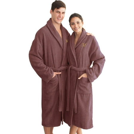 Linum Unisex Herringbone Weave Sugar Plum Bathrobe