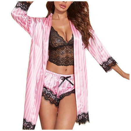Umitay 4pack Floral Lace Lingerie Set With Satin Belted Robe Striped Nightgown Pajamas Set
Umitay 4pack Floral Lace Lingerie Set With Satin Belted Robe Striped Nightgown Pajamas Set