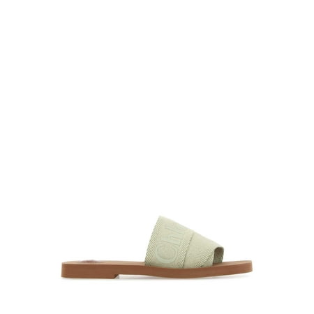 Pastel green linen Woody slippers