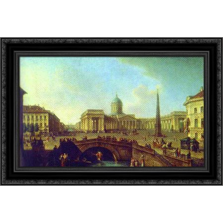View of the Kazan Cathedral in St. Petersburg 24x19 Black Ornate Wood Framed Canvas Art by Alekseyev, Fyodor