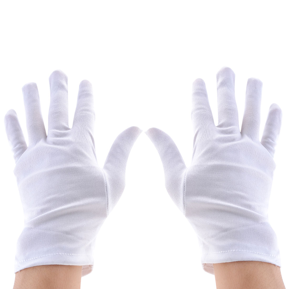 2 Pairs White Elastic Full Finger Antistatic Cotton Work