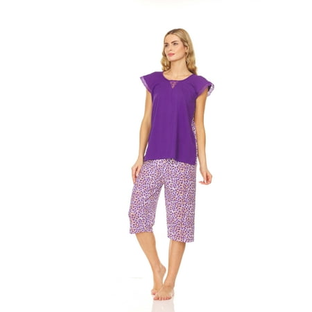 Lati Fashion Women Capri and Short Sleeve Top 2-Piece Female Pajamas Set Purple L
Lati Fashion Women Capri and Short Sleeve Top 2-Piece Female Pajamas Set Purple L