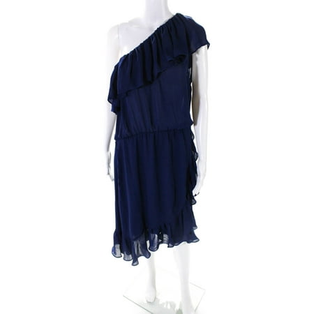 Pre-owned|Parker Womens One Shoulder A Line Dress Navy Blue Size Large