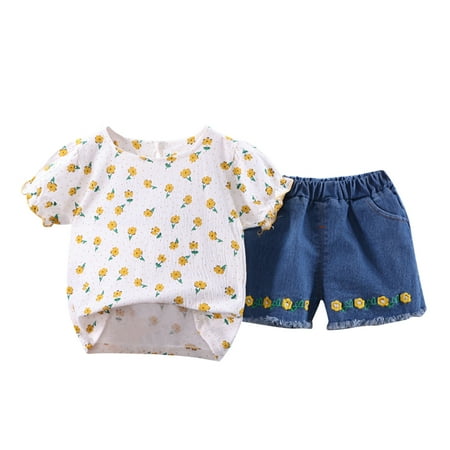 Kids Baby Boy Girl Clothes Set Toddler Kids Girls Clothes Short Sleeve Floral Print T Shirt Top Jeans Shorts Casual 2Pcs Outfits Set
Kids Baby Boy Girl Clothes Set Toddler Kids Girls Clothes Short Sleeve Floral Print T Shirt Top Jeans Shorts Casual 2Pcs Outfits Set