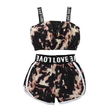 3T Toddler Baby Girls Outfits Leopard Print Sleeveless Letter Print Strap Top + Leopard Print Shorts 2Pcs Clothes Set 3-4T