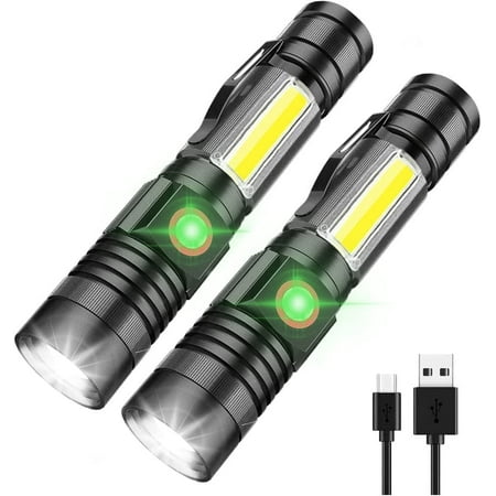 

LED Flashlight Rechargeable 1000 Lumens Super Bright Magnetic Flashlight with COB Work Light Waterproof 4 Modes iToncs Pocket Tactical Flashlights for Outdoor Camping Emergency 2 Pack