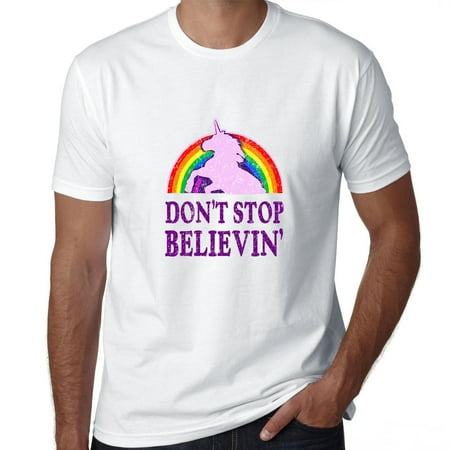 Don't Stop Believing - Pink Unicorn & Rainbow Men's T-Shirt