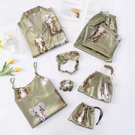 FITORON Womens Pajama Sets- 7 Pieces Pajamas Sets Faux Silk Pyjama Pajamas Sleepwear Sets Spring Summer Homewear Green M
FITORON Womens Pajama Sets- 7 Pieces Pajamas Sets Faux Silk Pyjama Pajamas Sleepwear Sets Spring Summer Homewear Green M