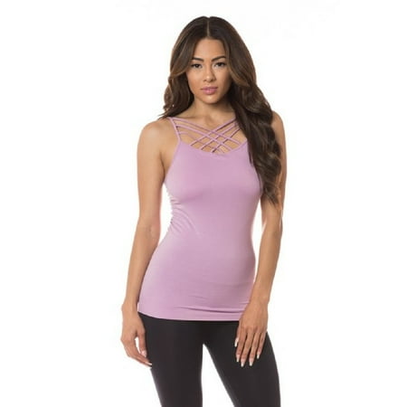 Women s Seamless Triple Criss-Cross Front Cami Lavender One Size