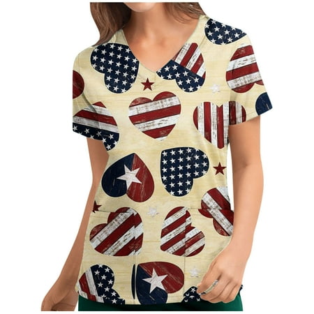 Danhjin 4th of July Nursing Scrub Tops for Women Patriotic Flag Print Working Uniform Short Sleeve V Neck Workwear Blouse T-shirt with Pockets - Summer Deals
Danhjin 4th of July Nursing Scrub Tops for Women Patriotic Flag Print Working Uniform Short Sleeve V Neck Workwear Blouse T-shirt with Pockets - Summer Deals