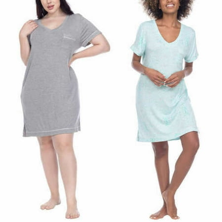 Honeydew Ladies Plus Jersey Sleep Shirts 2 Pack HT Gray/Moonfish Leopard 2X