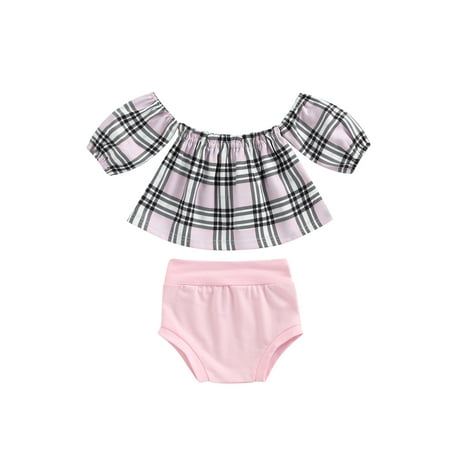 Sunisery Summer Infant Baby Girls 2Pcs Clothes Sets Plaid Printed Short Sleeve Off Shoulder T-Shirts+Solid Shorts Pink 6-12 Months
Sunisery Summer Infant Baby Girls 2Pcs Clothes Sets Plaid Printed Short Sleeve Off Shoulder T-Shirts+Solid Shorts Pink 6-12 Months