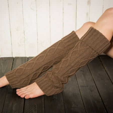 Manfiter 2 Pairs Women Knit Leg Warmers Winter Warm Long Boot Socks Khaki