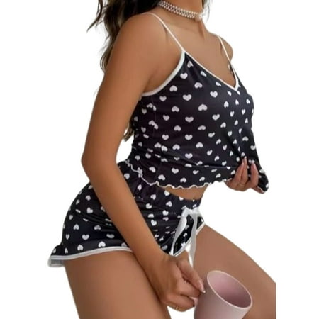 Woobling Ladies Sleepwear Heart Print Lounge Set Pjs Nightwear Women Polka Dot Dailywear Pajamas Sets Black S
Woobling Ladies Sleepwear Heart Print Lounge Set Pjs Nightwear Women Polka Dot Dailywear Pajamas Sets Black S