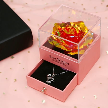 Augper Simulation Rose With You Necklace In 100 Languages Gift Set For Valentine s Day
