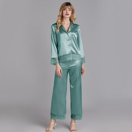 Favorite home.Women s pajamas spring and summer silk ice silk long sleeve loungewear thin lace long sleeve long pants set green size L
Favorite home.Women s pajamas spring and summer silk ice silk long sleeve loungewear thin lace long sleeve long pants set green size L
