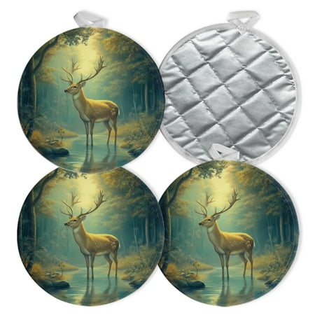 4 PCS Pot Holders for Kitchen Potholders Sets with Hook for Oven Cooking Baking Realistic - Style Deer In Forest - Stream Art
4 PCS Pot Holders for Kitchen Potholders Sets with Hook for Oven Cooking Baking Realistic - Style Deer In Forest - Stream Art