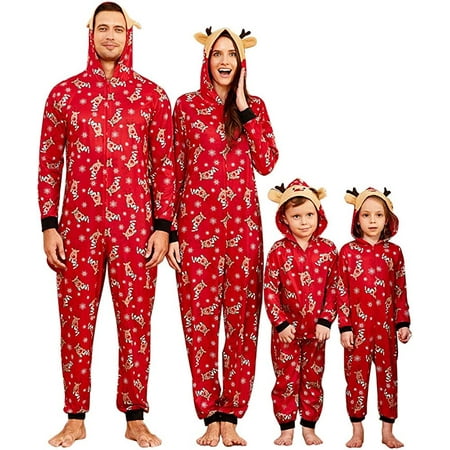 Zukuco Family Matching Christmas Pajamas Set Sleepwear Jumpsuit Hoodie with Hood Matching Holiday PJ s for Family