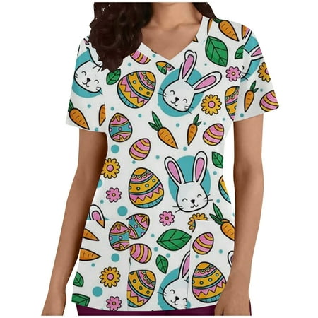 FAVIPT Womens Summer Tops Easter Scrub Tops Women Bunny Egg Hunt Print Medical Scrub Tops with Pocket Summer Comfy Short Sleeve V Neck Holiday Tunics
FAVIPT Womens Summer Tops Easter Scrub Tops Women Bunny Egg Hunt Print Medical Scrub Tops with Pocket Summer Comfy Short Sleeve V Neck Holiday Tunics