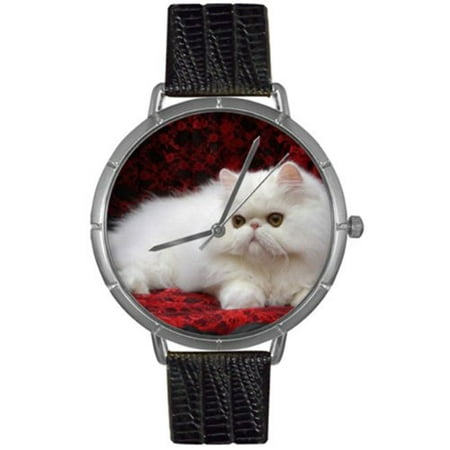 Whimsical Watches Womens T0120025 Persian Cat Black Leather And Silvertone Photo Watch