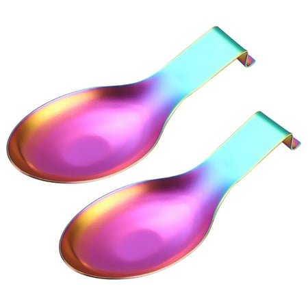 Reduced!Samansag 2pcs Spoon Rest Kitchen Utensil Stainless Steel Cooking Home Hotel Matte Rainbow