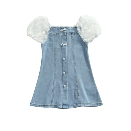Baby Little Girls Casual Short Sleeve Denim Dress Fashion Solid Color Lace Stitching A-line Short Dress
Baby Little Girls Casual Short Sleeve Denim Dress Fashion Solid Color Lace Stitching A-line Short Dress