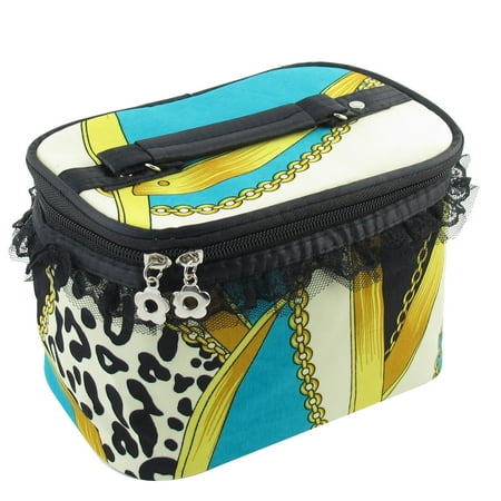 Leopard Print Zipper Blue Cosmetic Makeup Pouch Bag Case w Mirror for Women