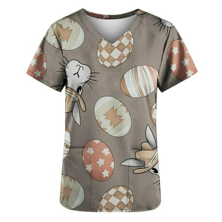 Easter Scrub Tops for Womens Animal Print Bunny Eggs Pattern Workwear V Neck Working Uniform Nurses Tops with Pockets
Easter Scrub Tops for Womens Animal Print Bunny Eggs Pattern Workwear V Neck Working Uniform Nurses Tops with Pockets