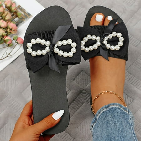 STEADY Summer Fashion Beach Slippers New Wedge Heel Bow Slippers Black / 40