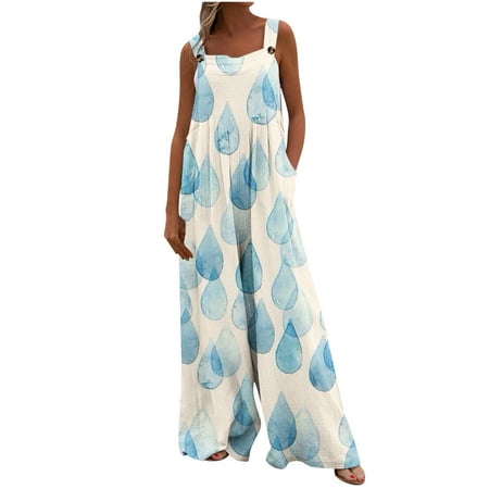 Xihbxyly Jumpsuits for Women 2023 Summer Casual Maternity Overalls Boho Comfy Cotton Linen Jumpsuit Baggy Button Bib Loose Overalls Plus Size Pants Maxi Pockets Rompers Summer Clearance #2