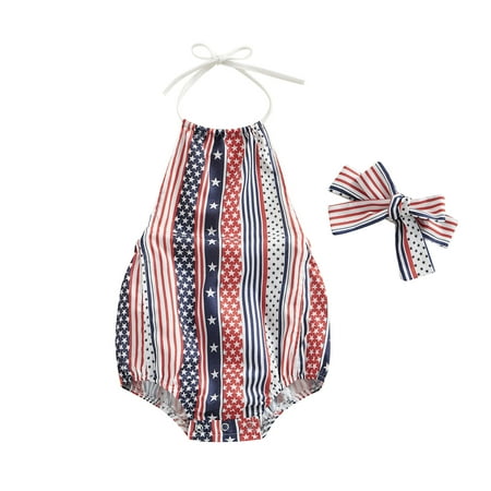 Independence Day Baby Girl Jumpsuit Summer Stars Stripes Sleeveless Halter Rompers and Stretch Headband 0-18 Months
Independence Day Baby Girl Jumpsuit Summer Stars Stripes Sleeveless Halter Rompers and Stretch Headband 0-18 Months
