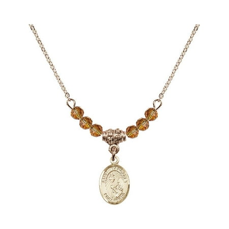 18-Inch Hamilton Gold Plated Necklace with 4mm Yellow November Birth Month Stone Beads and Saint Margaret Mary Alacoque Charm