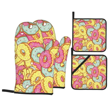 Oven Mitts and Pot Holders Sets 4 pcs - Donut and Blue Heat Resistant Silicone Oven Gloves with Non Slip Silicone Surface and hot pads for kitchen Baking Cooking
Oven Mitts and Pot Holders Sets 4 pcs - Donut and Blue Heat Resistant Silicone Oven Gloves with Non Slip Silicone Surface and hot pads for kitchen Baking Cooking