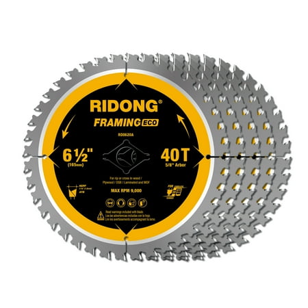 6-1/2 Inch 40 Tooth Circular Saw Blade with 5/8 Inch Arbor ATB finishing for Wood Cutting(5-Packs)
6-1/2 Inch 40 Tooth Circular Saw Blade with 5/8 Inch Arbor ATB finishing for Wood Cutting(5-Packs)
