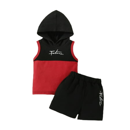 Shuttle tree Baby Boys 2Pcs Summer Outfits Sleeveless Letter Print Contrast Color Hoodie + Shorts Set
Shuttle tree Baby Boys 2Pcs Summer Outfits Sleeveless Letter Print Contrast Color Hoodie + Shorts Set