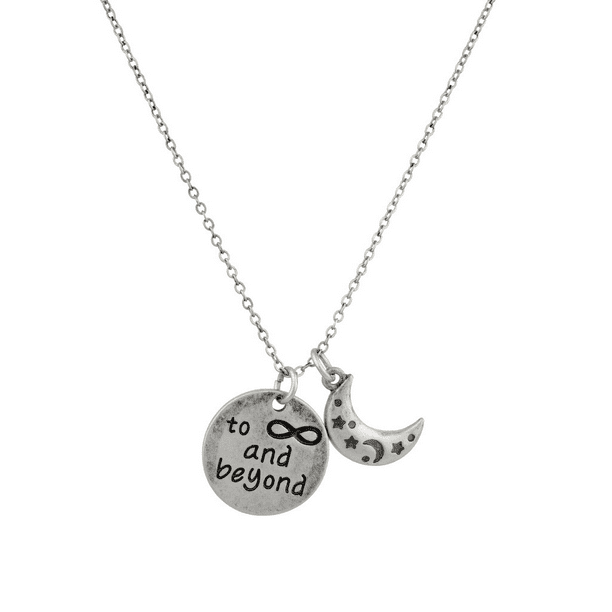 Lux Accessories To Infinity & Beyond Crescent Moon Stars Pendant Necklace.