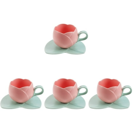 HOMEMAXS 4 Sets of Coffee Cup with Saucer Ceramic Coffee Cup Tulip Design Tea Cup Milk Cup