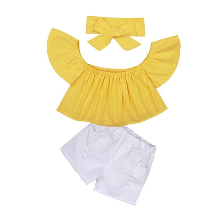 

Tween Fall Clothes for Girls Baby Twin Girl Clothes Toddler KIds Gilrs Fashion Soild One Shoulder Top Jeans Shorts Hairband 3pcs Outfit Set Clothes Personalized Receiving Baby Blanket Boy