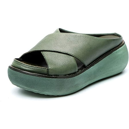 PIKADINGNIS Women Wedge Sandals Two Band Platform Slides Wavy Sole Slippers Open Toe