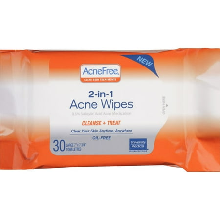 AcneFree 2-in-1 Acne Wipes, 30 count