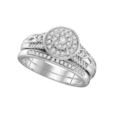 10k White Gold Womens Round Diamond Halo Bridal Wedding Engagement Ring Band Set 3/8 Cttw