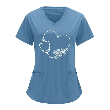 Heart Printed Working Uniform Women V Neck Pure Color Overalls Printing Pure Color Short Sleeve Top Overalls Top Scrubs Top Working Uniform Nurses
Heart Printed Working Uniform Women V Neck Pure Color Overalls Printing Pure Color Short Sleeve Top Overalls Top Scrubs Top Working Uniform Nurses