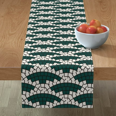 Table Runner Mosaic Geometric Tile Wave Scallop Marine Squares Cotton Sateen