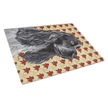 Black Cocker Spaniel Fall Leaves Glass Cutting Board Large