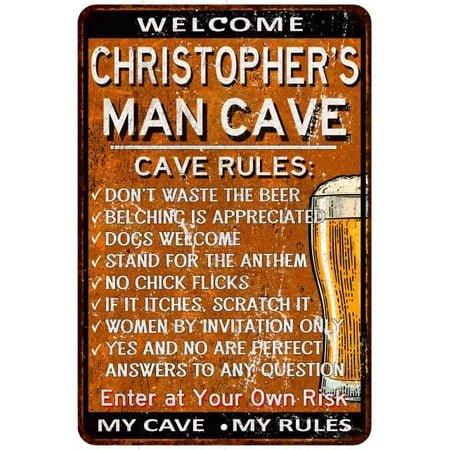 CHRISTOPHER'S Man Cave Rules Rusty Metal Beer Sign Home Wall Décor 108120051501