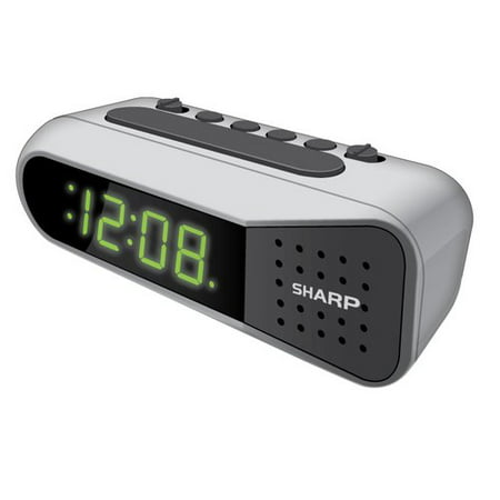 Sharp Green LED Dual Alarm Clock, Silver