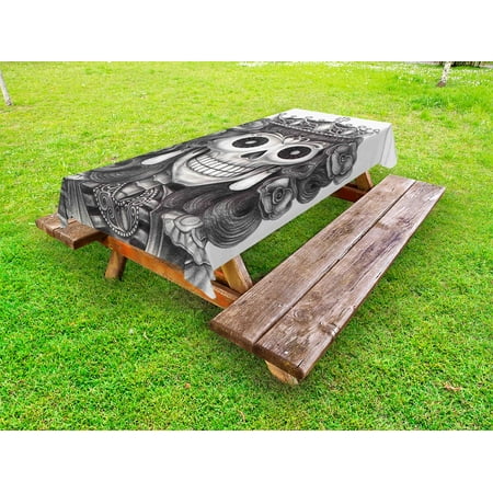 Queen Outdoor Tablecloth Day of the Dead Artwork Hand Drawing Folk Skull with Flowers Crown Ornaments Decorative Washable Fabric Picnic Tablecloth 58 X 120 Inches Black and White by Ambesonne
Queen Outdoor Tablecloth Day of the Dead Artwork Hand Drawing Folk Skull with Flowers Crown Ornaments Decorative Washable Fabric Picnic Tablecloth 58 X 120 Inches Black and White by Ambesonne