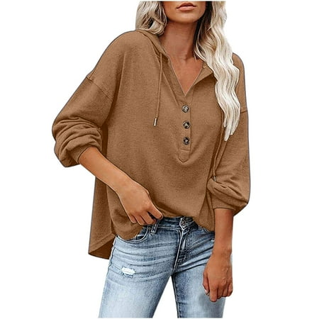 Women s Casual Loose Autumn Long Sleeve Loose Solid V-Neck Hooded Buttons Tops
Women s Casual Loose Autumn Long Sleeve Loose Solid V-Neck Hooded Buttons Tops