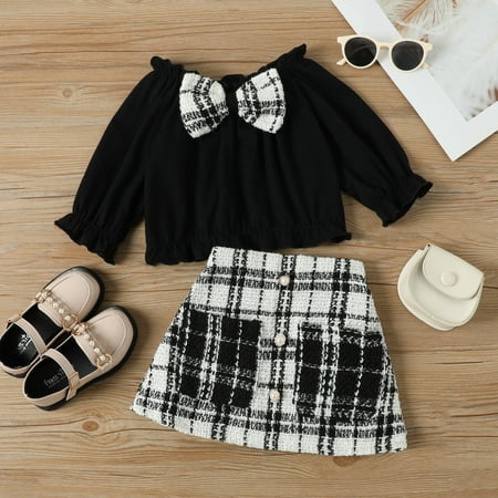 Hunpta Infant Kids Toddler Child Baby Girls Long Ruffled Sleeve Bowknot Horizontal Neck Tops Blouse Plaid Skirt Outfit Set 2PCS
Hunpta Infant Kids Toddler Child Baby Girls Long Ruffled Sleeve Bowknot Horizontal Neck Tops Blouse Plaid Skirt Outfit Set 2PCS