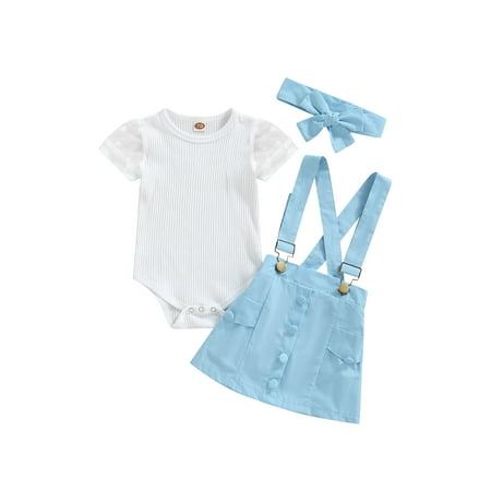 Bagilaanoe 3Pcs Baby Girls Summer Outfits 3 6 12 18 24 Months Short Sleeve Romper Tops + Suspender Skirt + Headband Set
Bagilaanoe 3Pcs Baby Girls Summer Outfits 3 6 12 18 24 Months Short Sleeve Romper Tops + Suspender Skirt + Headband Set
